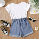 PatPat 2pcs Baby Girl Clothes Letter Print Short-sleeve White Tee and Ripped Denim Shorts Set Kid Clothing 20407903 - Tuzzut.com Qatar Online Shopping