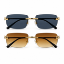 Couple Rimless Rectangular Sunglasses with Gold-Tone Dark Grey & Brown Gradient-18
