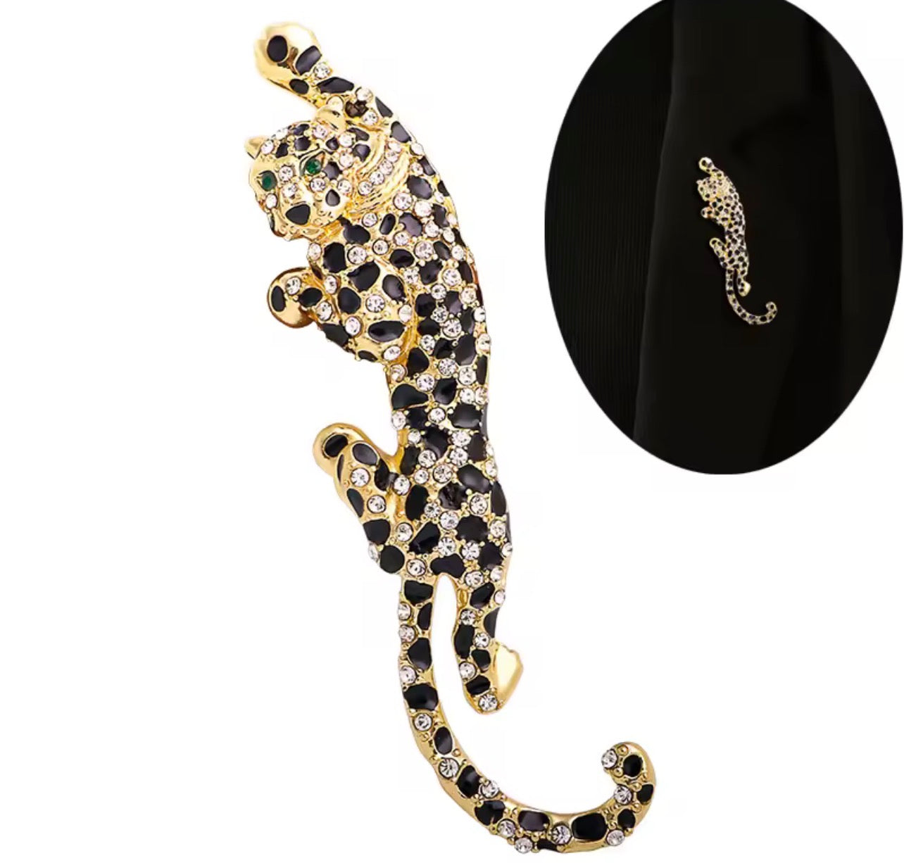 Large Vintage Rhinestone & Enamel PANTHER Cat Pendant Brooch Pin 4 Large Vintage Rhinestone & Enamel PANTHER Cat Pendant Brooch Pin 4