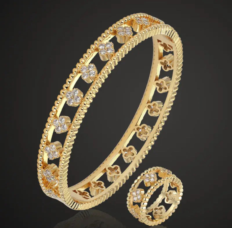 2-piece Set Classic Gold Plated Full Zirconium Personalized Bracelet Ring Set - X 1278682 - TUZZUT Qatar Online Shopping