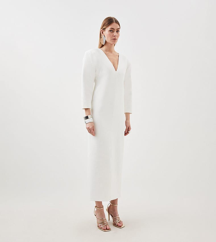 Women'sStretch maxi dress with ruffled sleeves 130333 - TUZZUT Qatar Online Shopping