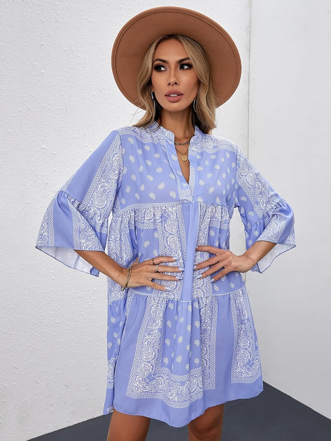 Paisley Print Flounce Sleeve Women's Dress LC228450 Paisley Print Flounce Sleeve Women's Dress LC228450