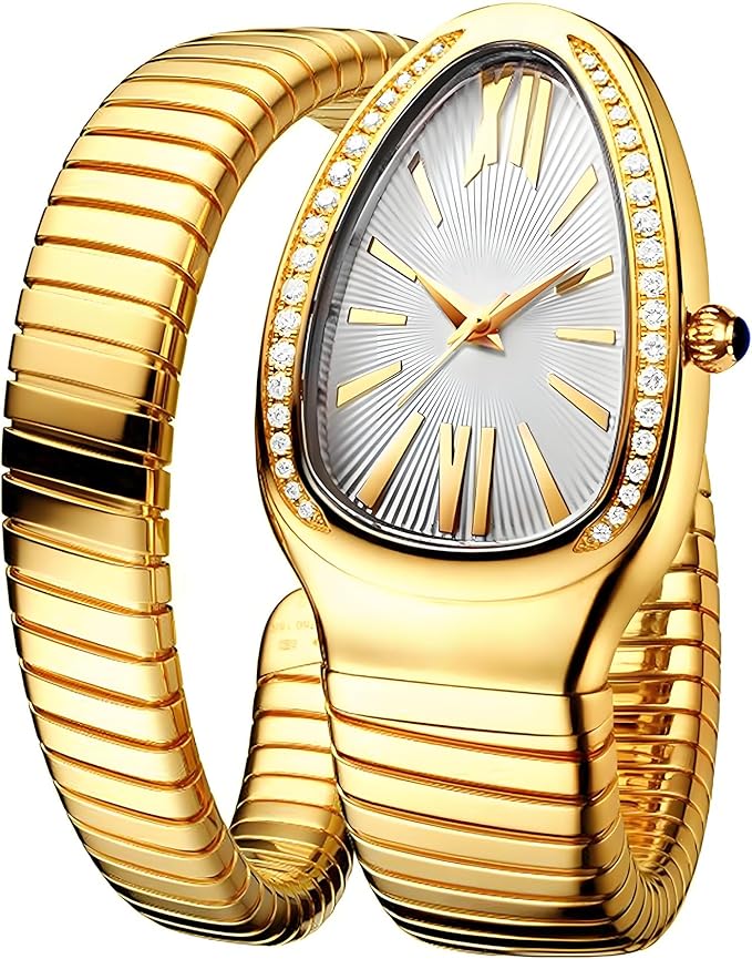 Trendy Stainless Steel with Diamonds Snake Watch 9092 - TUZZUT Qatar Online Shopping