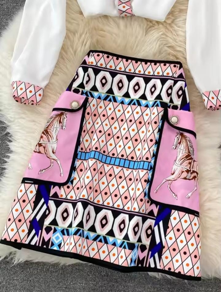 Women's Print Blouse and Skirt Set B57848 Women's Print Blouse and Skirt Set B57848