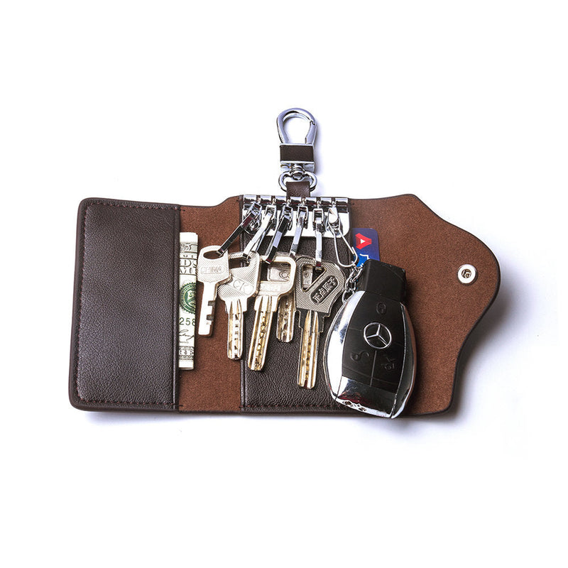 Contacts Genuine Leather Car Key Case Card ID Holder Wallet Keyring Keychain 1004H - COFFEE - TUZZUT Qatar Online Store