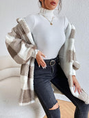 Jackets for Women - Buffalo Plaid Print Open Front Hooded Flannel Coat 27563 - TUZZUT Qatar Online Shopping