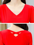 Women's Long Short Sleeve Tea Dresses 446803 - M - TUZZUT Qatar Online Shopping