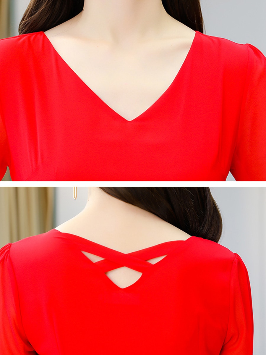 Women's Long Short Sleeve Tea Dresses 446803 - M Women's Long Short Sleeve Tea Dresses 446803 - M