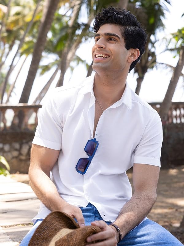 Men's Warm Short Sleeve Slim Fit White Shirt   M-17 - TUZZUT Qatar Online Shopping