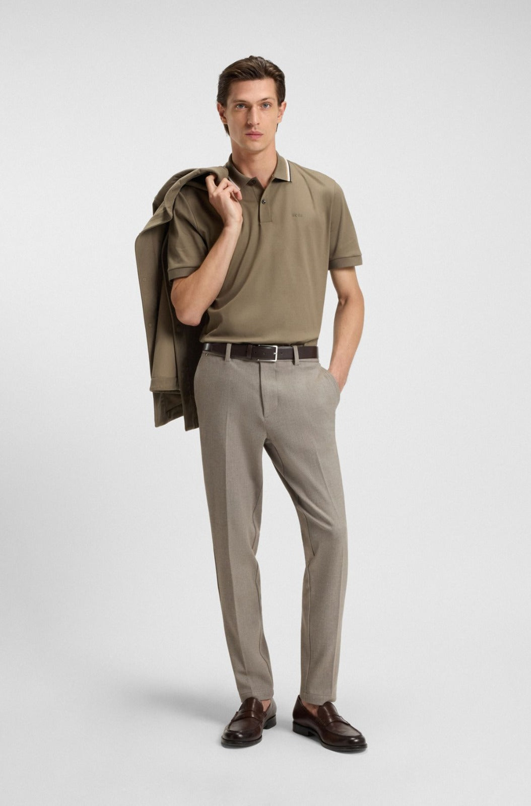 Men Brown Textured Flat Front Formal Pant MA0012