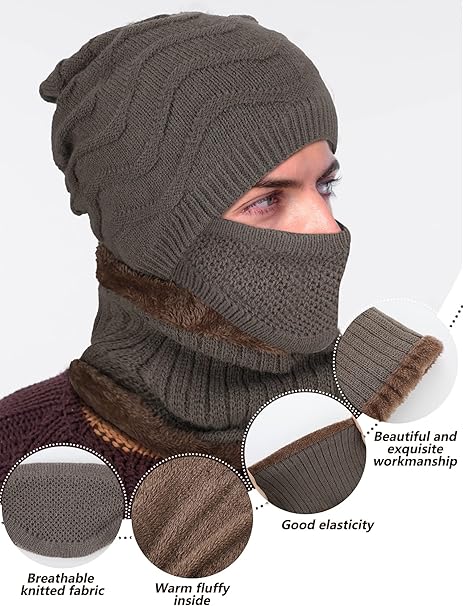 Winter Beanie Hat and Scarf Set Neck Warmer Knit Caps for Men and Women S4679591 Winter Beanie Hat and Scarf Set Neck Warmer Knit Caps for Men and Women S4679591