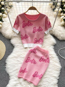 Fashion Letter Knit Top + Short Skinny Mini Skirt S5000501 - TUZZUT Qatar Online Shopping