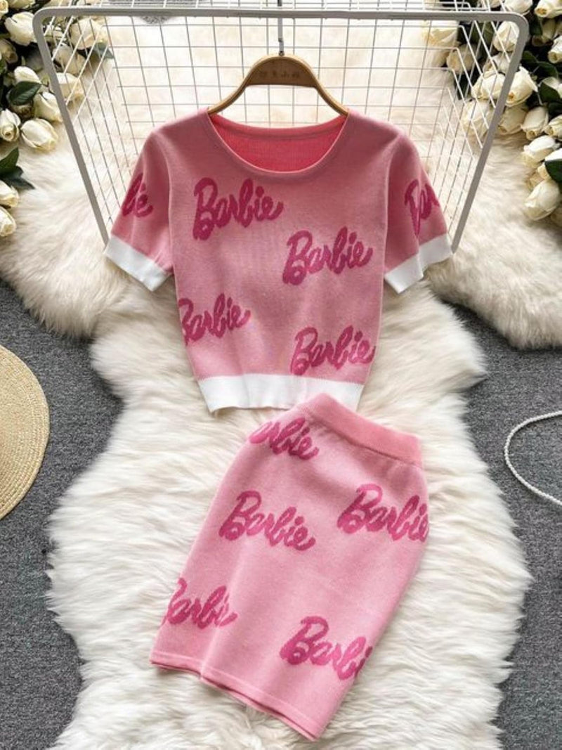 Fashion Letter Knit Top + Short Skinny Mini Skirt S5000501 - TUZZUT Qatar Online Shopping