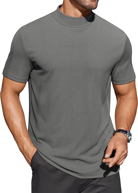 Mens Mock Turtleneck Shirts Short Sleeve Casual Basic T-Shirts S5120537