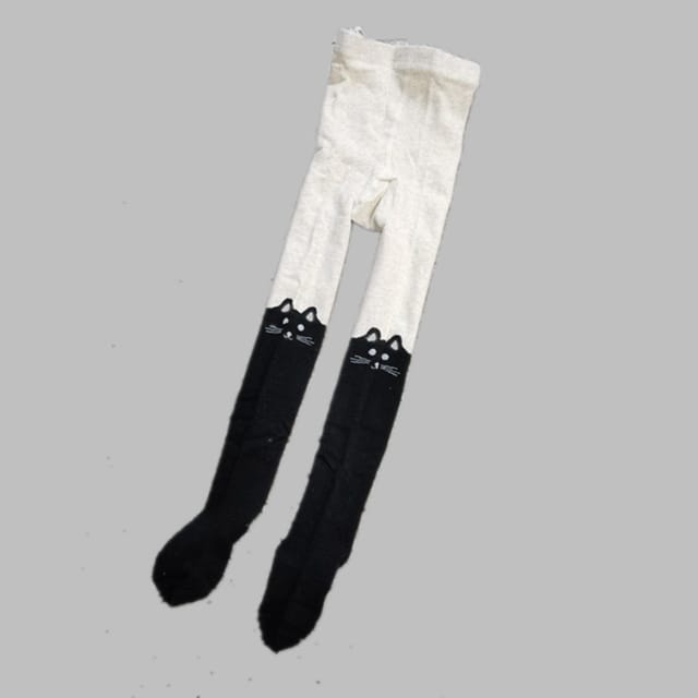 cotton blend tights / cat cartoon print knit cotton blend tights / cat cartoon print knit
