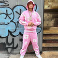 Flowers Printed Hoodie And Pant Pink Tracksuit for Men And Women 7013792 - TUZZUT Qatar Online Shopping