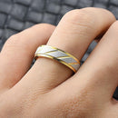 Women's Men's Rings Bi-Colour Twill Pattern Ring Wedding Anniversary Gift for Couple Polished and Matte Gold R789 - TUZZUT Qatar Online Shopping