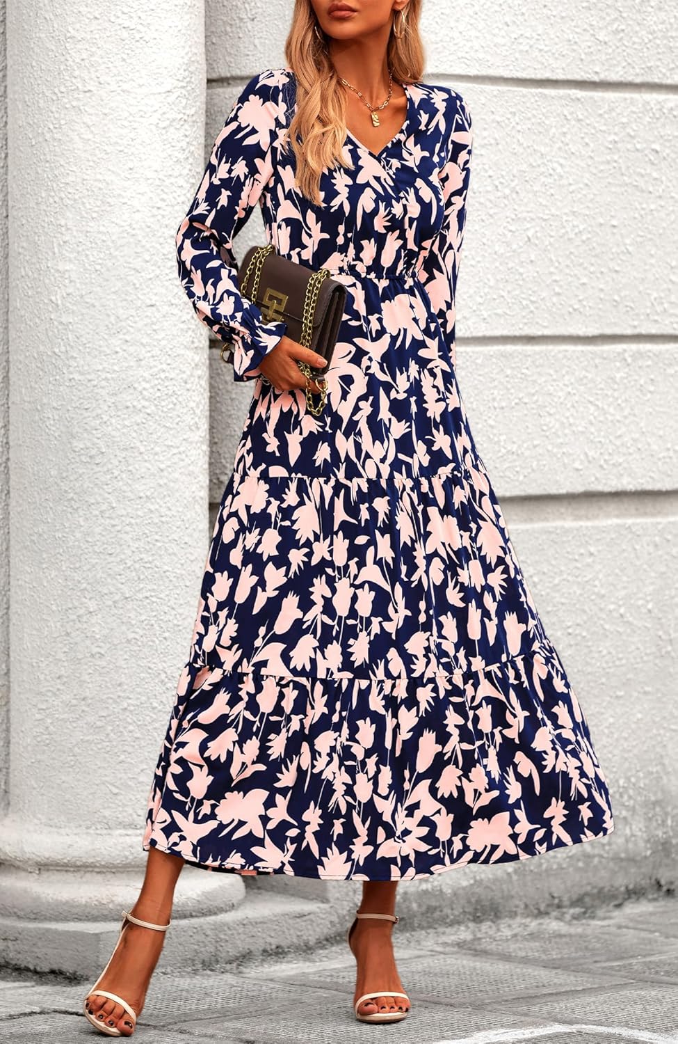 Casual Long Sleeve V Neck Maxi Dress MD6565 Casual Long Sleeve V Neck Maxi Dress MD6565