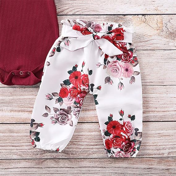 Newborn Baby Girl Clothes Ruffle Short/Long Sleeve Bodysuit +Floral Pants + Headband 3Pcs Infant Girl Outfits Set 1513576 - TUZZUT Qatar Online Shopping