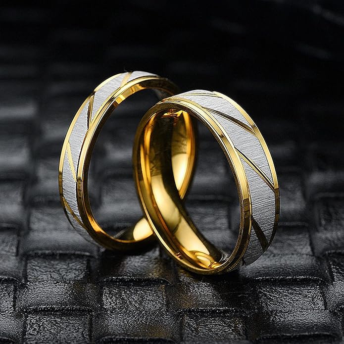 Women's Men's Rings Bi-Colour Twill Pattern Ring Wedding Anniversary Gift for Couple Polished and Matte Gold R789 - TUZZUT Qatar Online Shopping