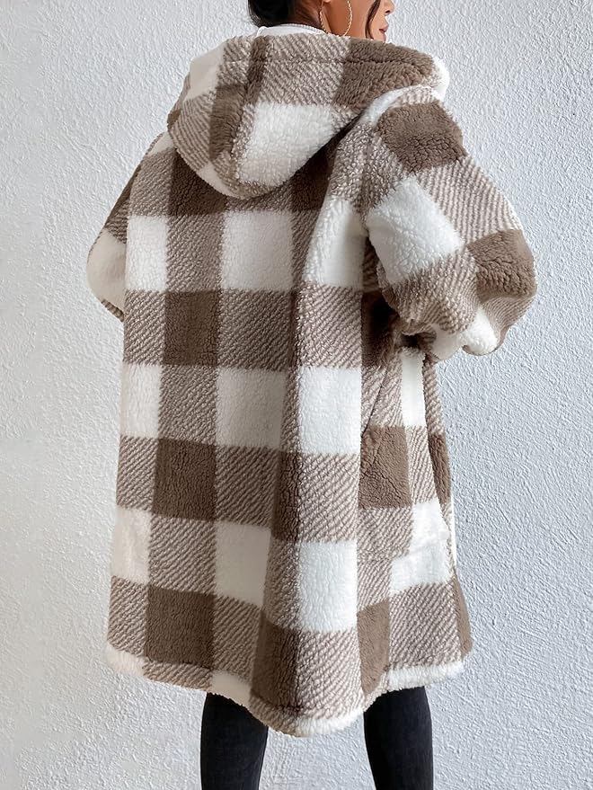 Jackets for Women - Buffalo Plaid Print Open Front Hooded Flannel Coat 27563 Jackets for Women - Buffalo Plaid Print Open Front Hooded Flannel Coat 27563