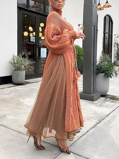 Long Lantern Sleeve Slit Sweater Dress and Maxi Tulle Skirt Set 75991 - TUZZUT Qatar Online Shopping