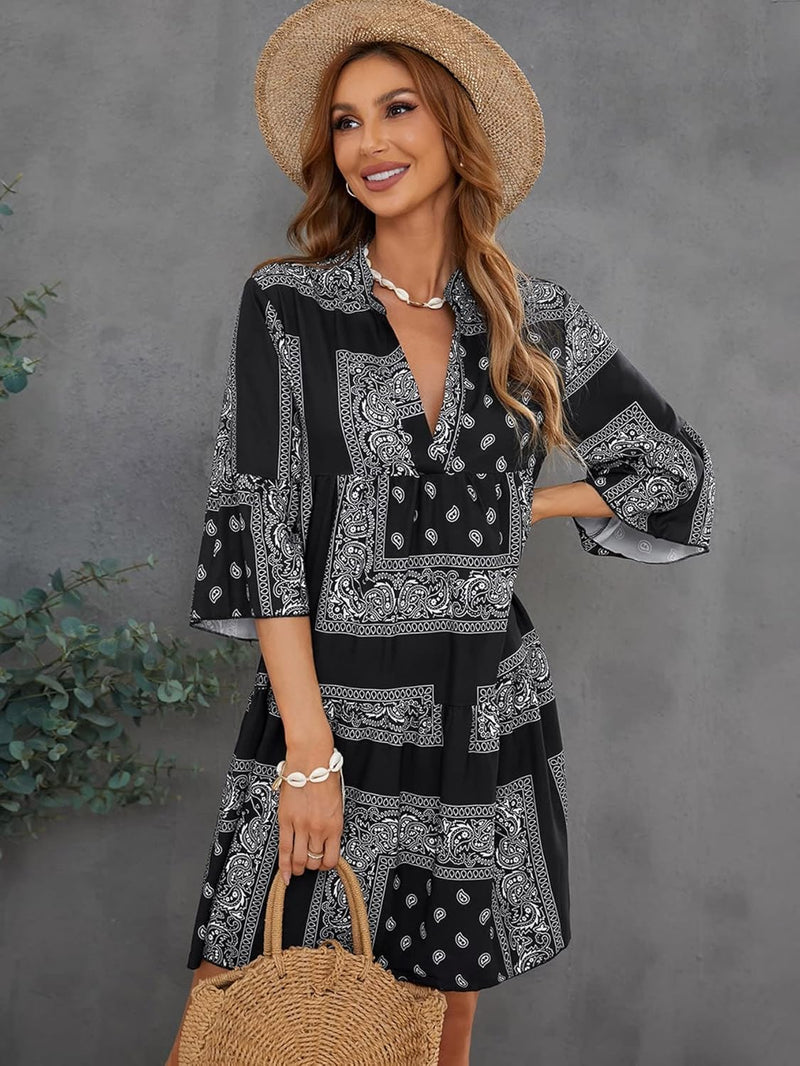 Paisley Print Flounce Sleeve Women's Dress LC228450 - TUZZUT Qatar Online Shopping