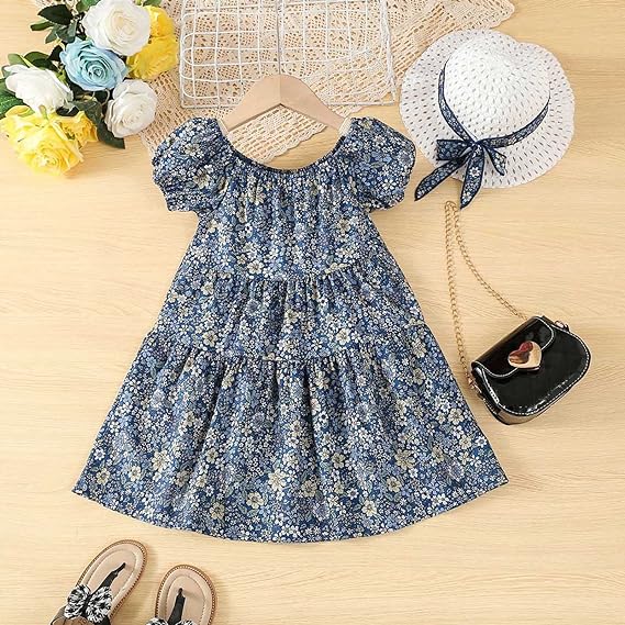 Floral Print Dress Princess Dress with Hat 7-8Y X4455666 - TUZZUT Qatar Online Shopping