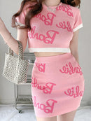 Fashion Letter Knit Top + Short Skinny Mini Skirt S5000501 - TUZZUT Qatar Online Shopping