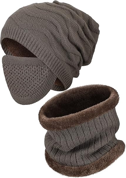 Winter Beanie Hat and Scarf Set  Neck Warmer Knit Caps for Men and Women S4679591 - TUZZUT Qatar Online Shopping