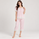 Women's Light Pink Lace Trim Short Sleeve Top & Capri Pants Pajama Set – 2 Pieces