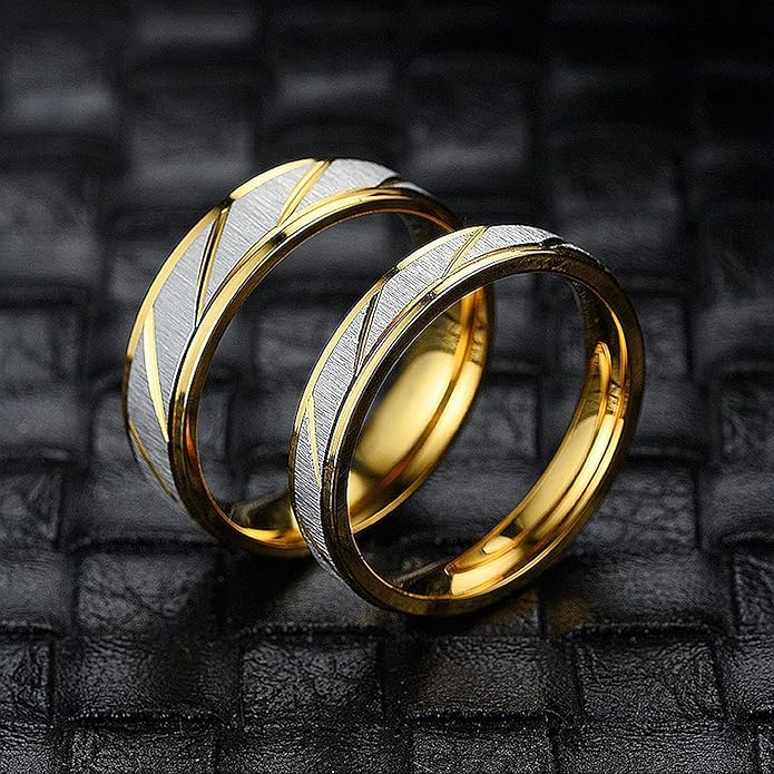 Women's Men's Rings Bi-Colour Twill Pattern Ring Wedding Anniversary Gift for Couple Polished and Matte Gold R789 - TUZZUT Qatar Online Shopping