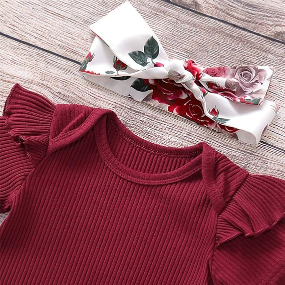 Newborn Baby Girl Clothes Ruffle Short/Long Sleeve Bodysuit +Floral Pants + Headband 3Pcs Infant Girl Outfits Set 1513576 - TUZZUT Qatar Online Shopping