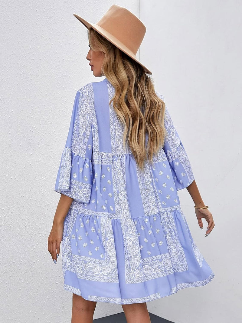 Paisley Print Flounce Sleeve Women's Dress LC228450 - TUZZUT Qatar Online Shopping