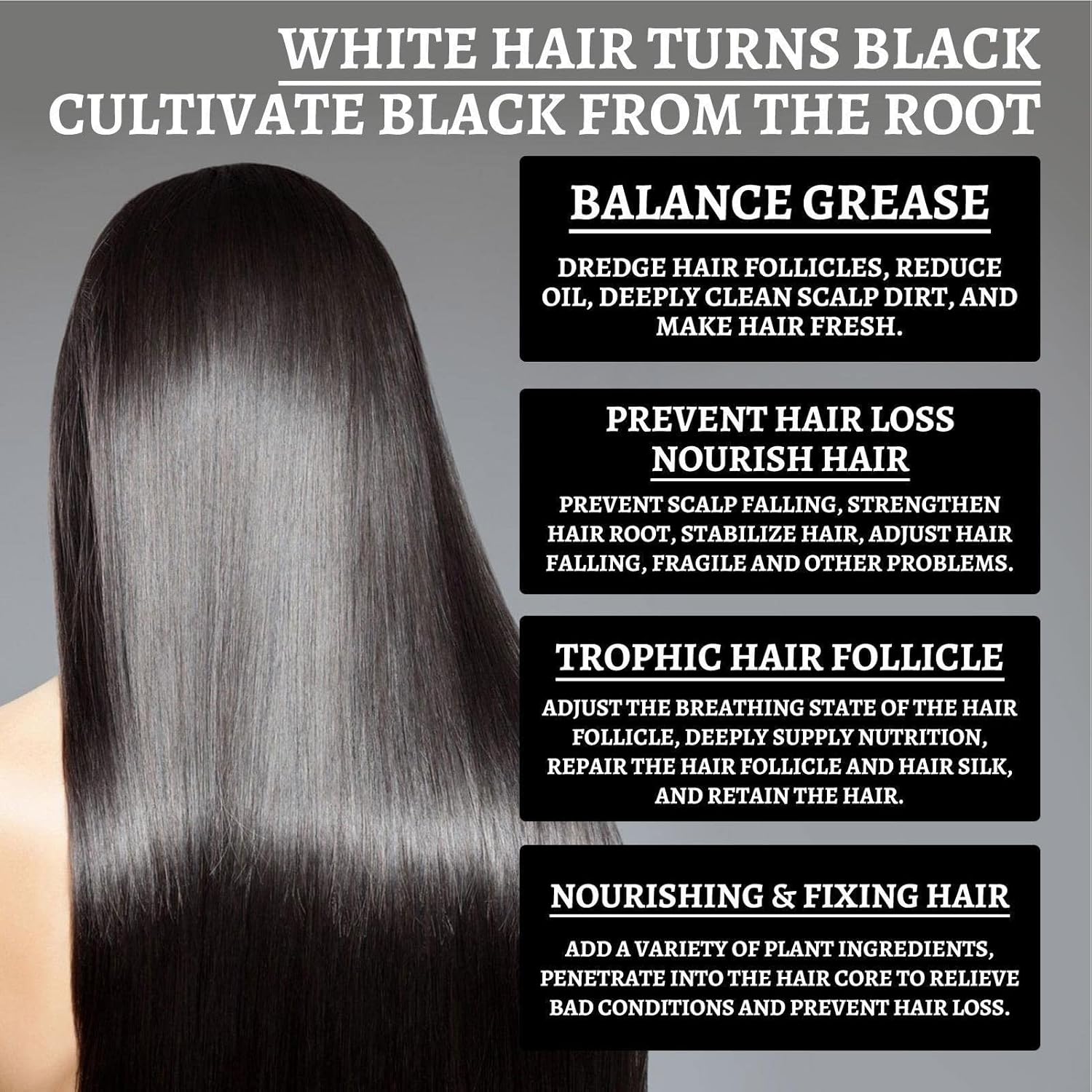 Nourishing Hair Oil, Deep Nourishing Liquid Against Grey Hair, 30 ml Prevention of Hair Loss and Natural Essence for Shiny Black Hair, Men and Women Nourishing Hair Oil, Deep Nourishing Liquid Against Grey Hair, 30 ml Prevention of Hair Loss and Natural Essence for Shiny Black Hair, Men and Women