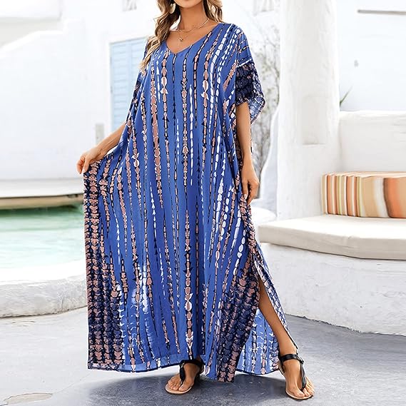 Women Loose Colorful Beach Cover Up Kaftan Dress S987456 Women Loose Colorful Beach Cover Up Kaftan Dress S987456
