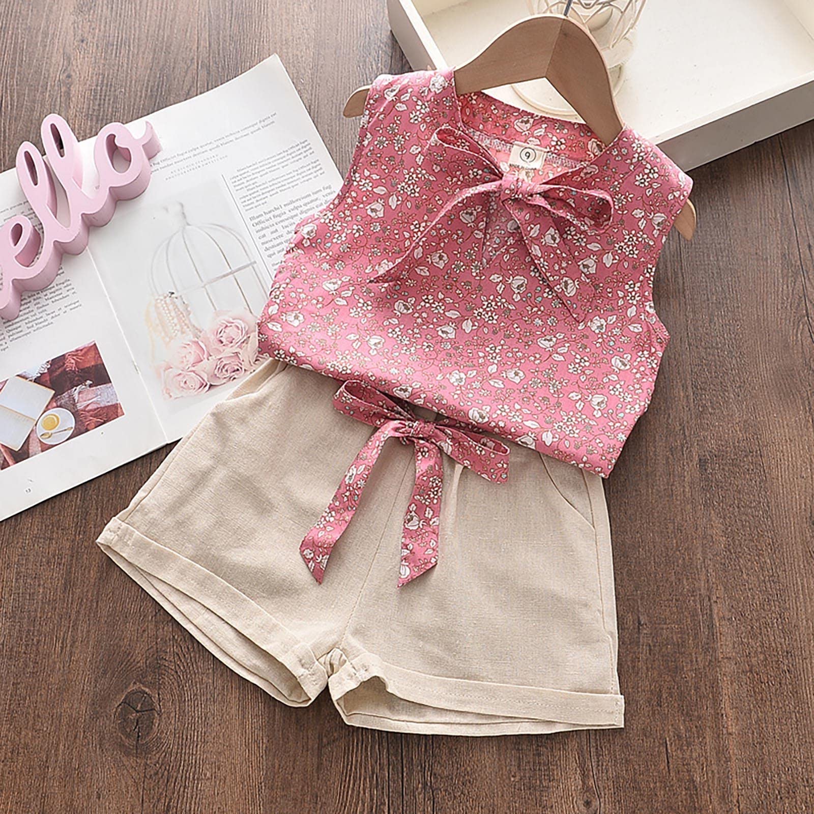 Kids Flower Print T-shirt Vest Tops Shorts Sets 1600700 Kids Flower Print T-shirt Vest Tops Shorts Sets 1600700