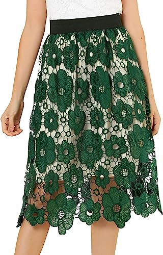 Allegra K Women's Saint Patrick's Day Elegant Elastic Waist Floral Lace Midi Skirts S2111227 Allegra K Women's Saint Patrick's Day Elegant Elastic Waist Floral Lace Midi Skirts S2111227