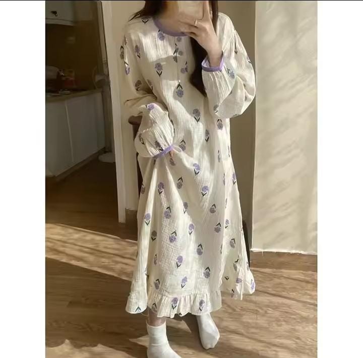 Women Floral Nightgown O-neck Nightwear Sleepwear 533598 Women Floral Nightgown O-neck Nightwear Sleepwear 533598