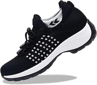 Ladies Running Shoes Slip On Trainers Thick Bottom Air Cushioned Comfortable Walking Shoes with Breathable Mesh Sneakers B107622 Ladies Running Shoes Slip On Trainers Thick Bottom Air Cushioned Comfortable Walking Shoes with Breathable Mesh Sneakers B107622