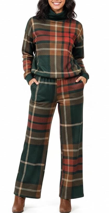 2 Pc Turtleneck Rhombus Pant Set 374712
