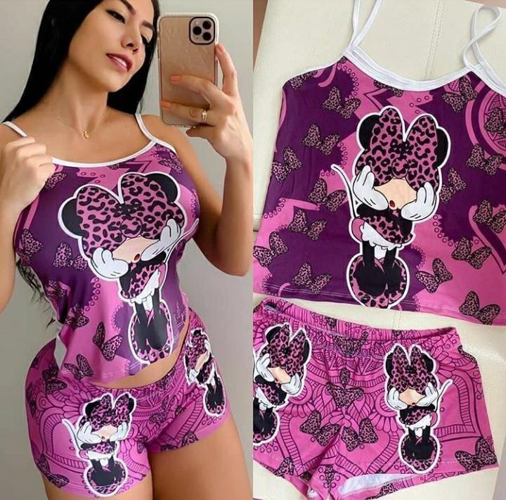 Women's fashion sexy camisole cartoon pattern set two-piece for women gym set pajamas L S3203841 - Tuzzut.com Qatar Online Shopping