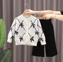Girls Suit Diamond Bow Cardigan Pants Two-Piece Sets   202409 - TUZZUT Qatar Online Shopping