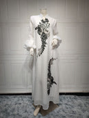 Abayas Muslim Dress for Women Dubai Robe Embroidery Lantern Sleeve Kaftan Slim Belt Waist Long Skirt Middle Eastern Frenulum Style   S4831094 - TUZZUT Qatar Online Shopping