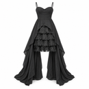 Black Spaghetti-Strap High-Low Fringe Evening Dress - S