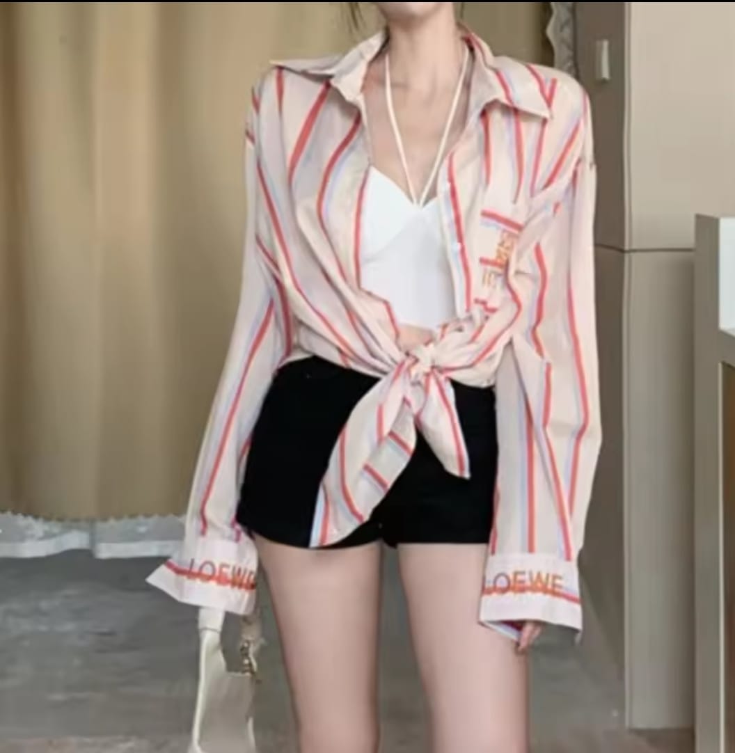 Korean Striped Long Sleeve Blouse Coat L9600 Korean Striped Long Sleeve Blouse Coat L9600