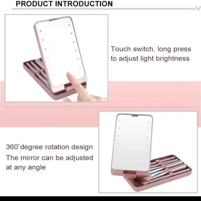 Rechargeable LED Light Mirror with 14 pieces Travel Makeup Brush Set - TUZZUT Qatar Online Shopping
