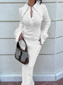 Skinny Feathers Slightly Sheer Split-Joint Lapel Maxi Dresses S 127939 - TUZZUT Qatar Online Shopping