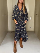 Women Stripe Ankle Length Long Sleeve Dress 3XL 118966 - TUZZUT Qatar Online Shopping