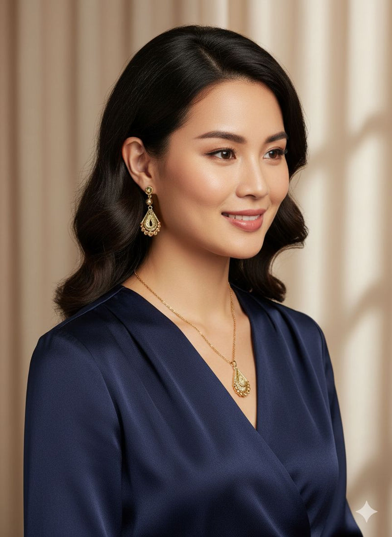 Regal Gold Filigree Necklace and Earring Set B-11207 - TUZZUT Qatar Online Shopping